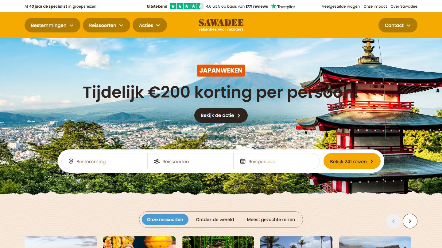 Umbraco website sawadee.nl - Sawadee reisorganisatie met complexe product- en boekingsintegratie