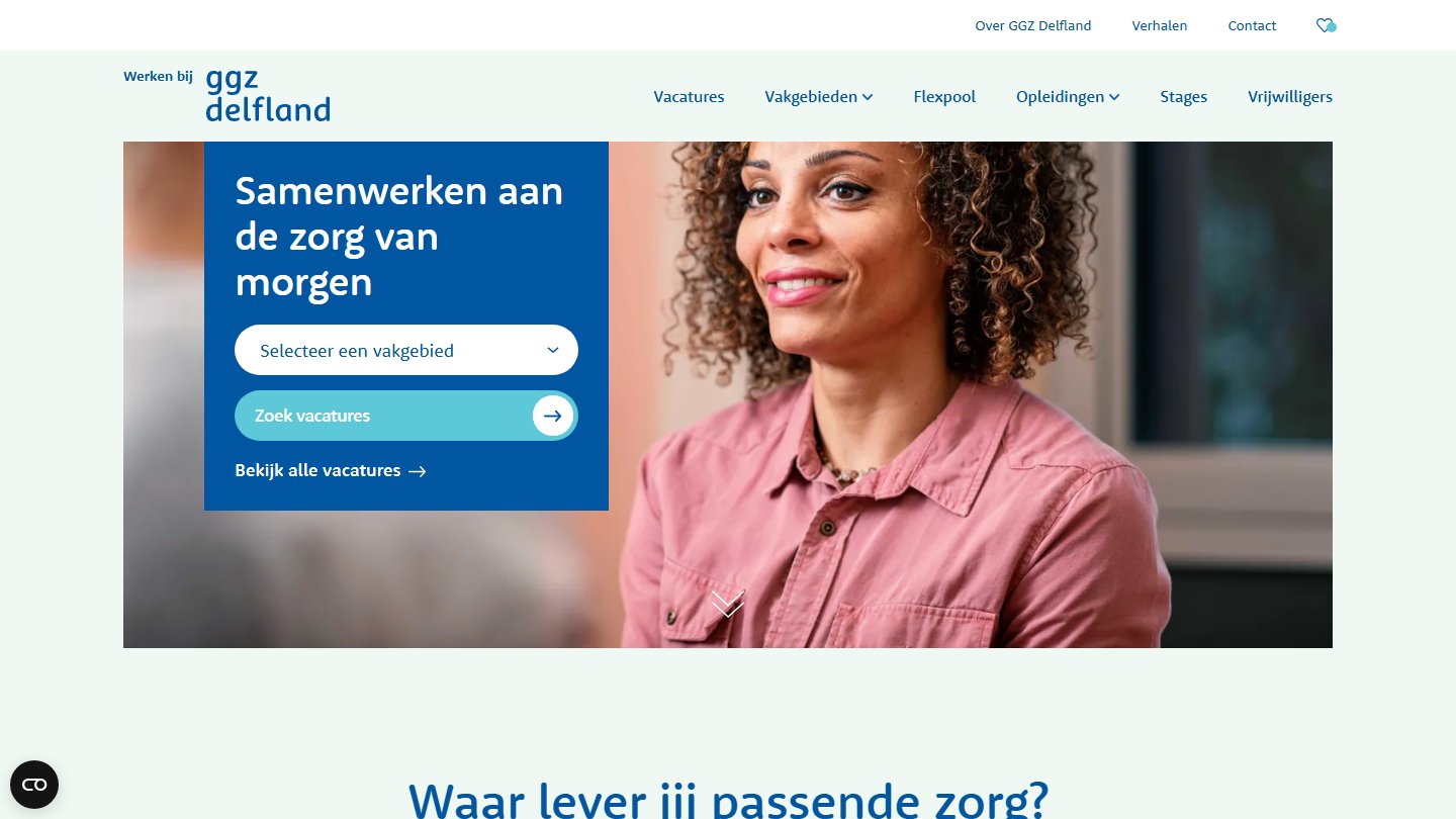 Umbraco website werkenbijggzdelfland.nl - Werken bij GGZ Delfland recruitment platform